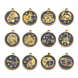 Colgante redondo de doce constelaciones chapado en oro con diamantes para componentes de joyería DIY, collares y pulseras - Product Image 5
