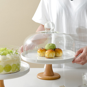 Eco-friendly stile classico alto piede di bambù piatto di legno piatto di <span class=keywords><strong>vetro</strong></span> torta Stand dolce cupola <span class=keywords><strong>per</strong></span> festa di frutta - Product Image 2
