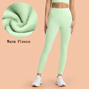 Warm Cloud Sense Slim Fit Slim Light Plush Yoga Pantalones Sin hilo frontal Fleece Sports Running Leggings para mujeres en Otoño Invierno