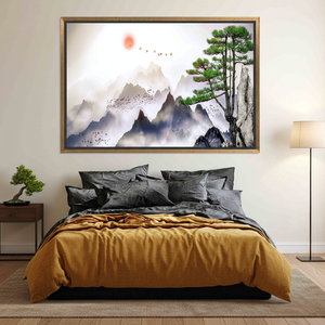 <b>Printed</b> <b>Canvas</b> Artwork: Serene Mountain View in Japanese Minimalist Style,GOLD <b>FRAMED</b> <b>CANVAS</b> - Product Image 3