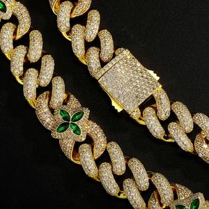 Trébol de cuatro hojas transfronterizo europeo y americano Cadena cubana Collar de diamantes para hombres Esmeralda de hip-hop - Product Image 5