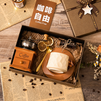 Coffret cadeau de café de luxe, moulin à café manuel, tasse en céramique avec soucoupe, grains de café, logo personnalisé, cadeau pour les amateurs de café