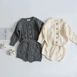 2022 Autumn Winter Baby Cotton Clothes Suit Children Long Sleeve Casual Clothing Boys Girls Knit Sweater Cardigan Shorts Suit