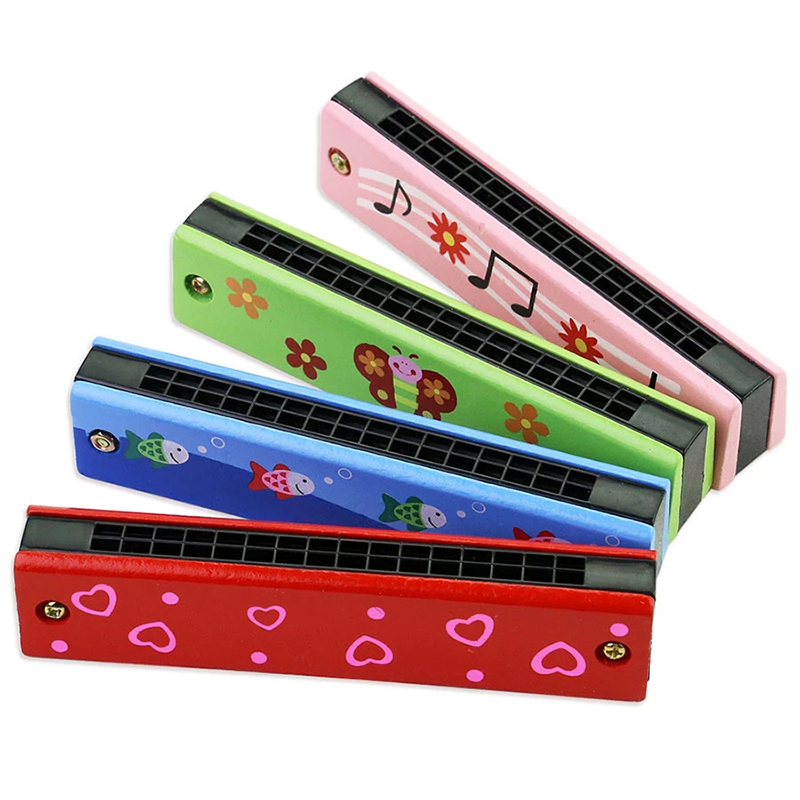 Multicolor16 Holes Harmonica Musical instrument Educational Toys Cartoon Pattern Kids Tones Woodwind Musical Instruments Gift