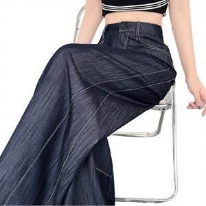 Pantalones de mezclilla de nailon/algodón curvos, finos y suaves, de cintura alta, casuales, de pierna ancha, tipo banana, de secado rápido para mujer, novedad de verano 2026 - Product Image 3