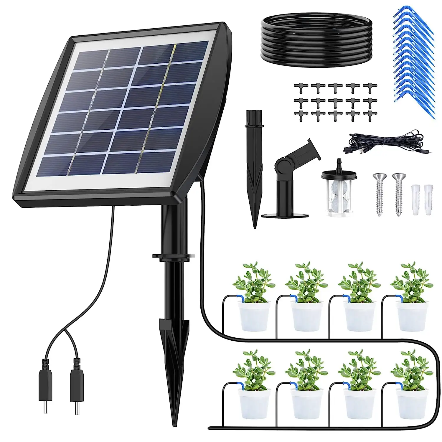Sistema de riego automático solar Kit de riego por goteo automático alimentado por energía solar para plantas en el balcón, en el lecho de la planta