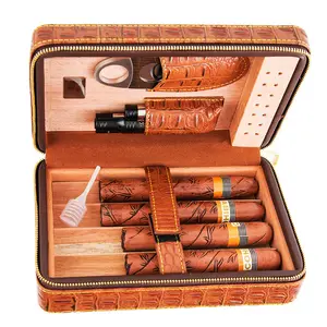 Croco cuero cigarro Humidor de viaje fabricante al por mayor sólido puro caso cedro madera Humidor de puros