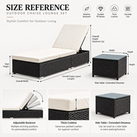 Chaise de plage en rotin avec coussin, dossier réglable et table latérale utilisable comme repose-pieds