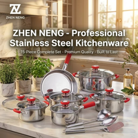 Ensemble de casseroles classiques en acier inoxydable ZHEN NENG de 15 pièces avec couvercles en verre, poignées en silicone, passe au lave-vaisselle, pour la cuisine à domicile