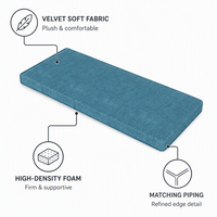 Coussin de banc en chenille teal imperméable personnalisé avec bordure passepoilée et housse amovible lavable pour siège de fenêtre, salon, intérieur