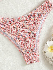 Ensemble bikini brésilien 2 pièces pour femme, imprimé floral d'été, avec soutien-gorge push-up, dos noué smocké et perles - Product Image 6