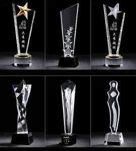 超级免费设计定制任何形状样品空白水晶玻璃星杯奖奖杯