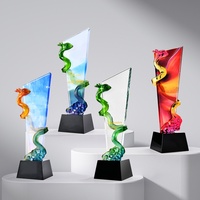 Trophée en cristal Liuli avec gravure de logo personnalisé, motif Serpent du Zodiaque, récompense en cristal coloré pour employé exceptionnel