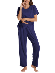 Conjunto de Pijama de 2 Piezas para Mujer, Diseño ODM, Invierno, Casual, Pantalones Anchos, Manga Corta, Color Sólido, Ecológico, Transpirable y Cómodo - Product Image 2