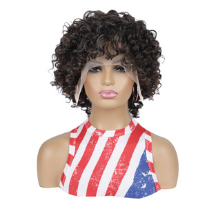 Bán buôn bán hàng của ren Tóc Giả tai nghe, nâu và trắng hỗn hợp tóc ren Tai nghe, phi ngắn xoăn tai nghe - Product Image 1