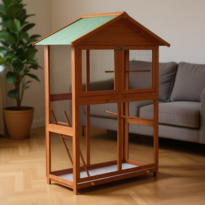 Large <b>Bird</b> Cage Brown Wood Elegant Design Pet Indoor Use - Product Image 2
