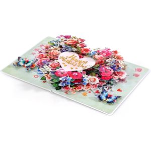 Flowers Heart Mother's Day 3D Pop-Up Greeting Card for Mom <b>Wife</b> Mam Gift Paper 4 Color Digital Printing Gold Stamping - Product Image 5