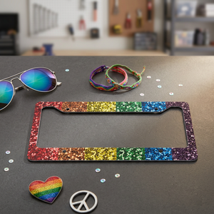 Color Flow Creations Rainbow Glitter Look <b>License</b> Plate <b>Frame</b> Clamp Type Durable Stylish Plastic Simulated Glitter 175mm Hole - Product Image 2
