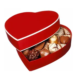 圣诞红色巧克力盒带护垫心形巧克力盒花式红巧克力盒