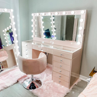 Table de maquillage de style star de luxe avec 16 ampoules LED, miroir à intensité réglable et tabouret rembourré, ensemble de table de maquillage