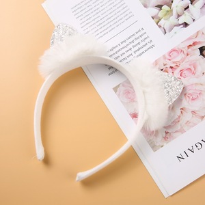 2020 Custom Fashion Party Baby Giral Hair Accessories Cute White Plush Cat Ear Headbands for Kids - Product Image 1