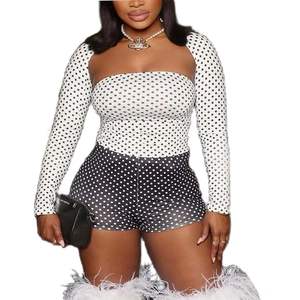 วอยเกอร์ดร โพลก้า ดอทเสื้อครอปและกางเกงขาสั้นชุดสตรีชุดคลับแวร์เข้ารูป Y2k ชุดเอวธรรมชาติผ้าเจอร์ซีย์ - Product Image 2