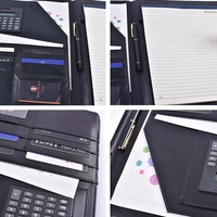 Porte-documents de poche multifonctionnel, organiseur de cartes de visite avec calculatrice, dossier en cuir A4