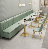 Ensemble table et tabourets de bar en marbre nordique avec banquette pour café, salon de thé, pâtisserie, bar lounge
