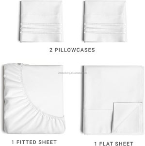 Parure <span class=keywords><strong>de</strong></span> draps King Size 4 pièces, prix usine Chine, confortable, respirante, luxe hôtelier, poches profondes, blanc, OekoTex - Product Image 3