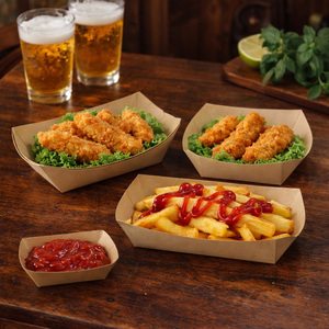 Wholesale Custom Kraft <b>Paper</b> Boat <b>Tray</b> Disposable Food Lunch Box Oil Resistant Takeaway Fast Food Packaging - Product Image 5