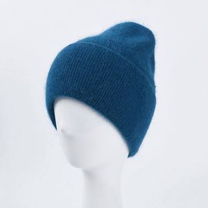 Bonnet en tricot unisexe chaud en fourrure de lapin couleur unie pour l'automne et l'hiver, logo personnalisé disponible - Product Image 1