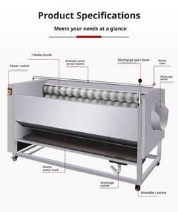 Industrial Vegetable Washer Stainless Steel 7-Roller Brush Peeling Machine with Water <b>Spray</b> Nozzles and Drainage System - Product Image 1