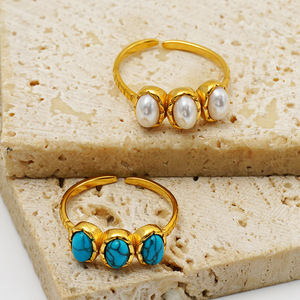 Anillos de Acero Inoxidable con Piedra Turquesa, Chapados en Oro de 18k, Anillo Ajustable de Acero Titanio para Mujer - Product Image 6