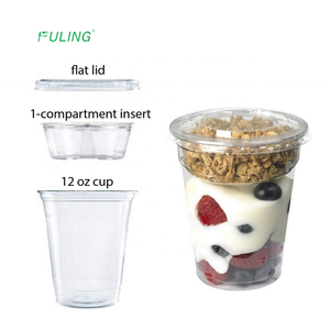 ถ้วยโยเกิร์ตแบบกำหนดเอง ชุดคอมโบ 9 ออนซ์ 12 ออนซ์ ถ้วยพลาสติกใสสำหรับไอศกรีมและพาร์เฟต์ 9 12 ออนซ์ พร้อมฝาปิดแบบแบนและแบบมีช่องใส่ของ - Product Image 1