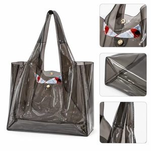 Wholesale <b>Transparent</b> PVC Tote <b>Bag</b> with Custom Logo Large Capacity Waterproof Beach Shopping Shoulder Handbag OEM ODM - Product Image 5