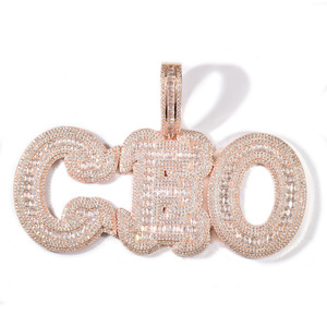 Nuova moda rosa ottone cubano catena Micro CZ Zirconia grande <span class=keywords><strong>bocca</strong></span> 3D lettera collana con ciondolo cubano collana gioielli regali - Product Image 6
