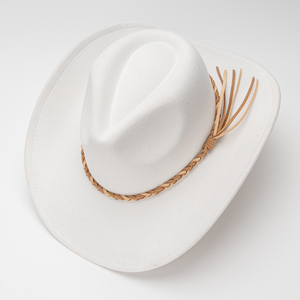 Chapeau de cowboy occidental en feutre, bande tressée en paille naturelle, style rustique de jardin, bord large, chapeau Fedora décontracté pour tous les jours, unisexe - Product Image 5