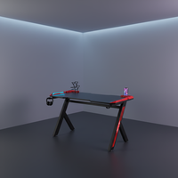 Bureau d'ordinateur de jeu en métal de luxe de 100 cm, vente en gros d'usine, design de luxe, texture en fibre de carbone, couleur rouge, chargeur sans fil, porte-gobelet, RGB