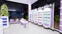 Meubles de magasin de beauté sur mesure, présentoir de pharmacie sur mesure, éclairage LED de luxe, table de présentation de cosmétiques pour les soins de la peau