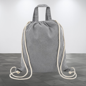 Custom Logo Recycled Cotton <b>Drawstring</b> Tote <b>Backpack</b> 225 GSM Grey Promotional Bag OEM Private Label Wholesale Bulk Order - Product Image 1