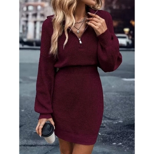 Nouvelles robes pull en maille ajustées à col polo élégantes à manches longues pour femmes, mode décontractée - Product Image 3