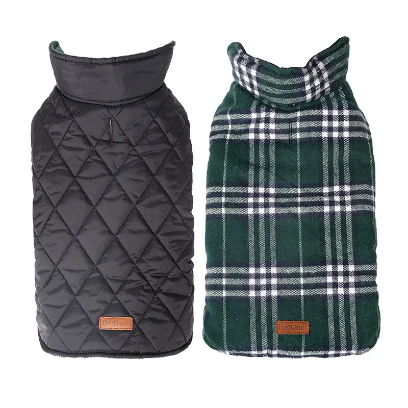 Cozy Luxury Winter Warm Waterproof Windproof Pet Vest British Style Plaid Reversible Pet Clothing Dog Jacket