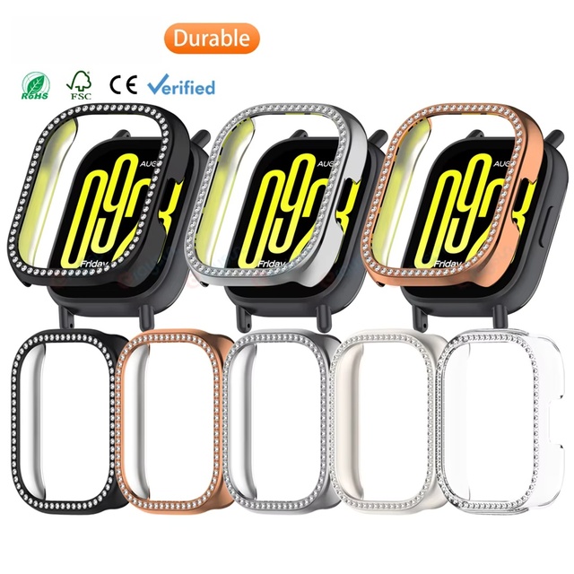 HUANLONG Bling PC Hollow Case Replacement Redmi Watch 5 Active Smart Watch Diamond Crystal Bumper Accessories Watch Case