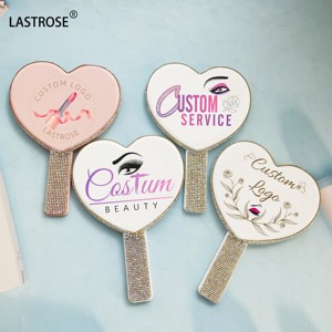 Làm cho logo của riêng bạn Bling Rhinestone Eye Lash gương hồng tim cầm tay mỹ phẩm Lash tay gương trang điểm - Product Image 5