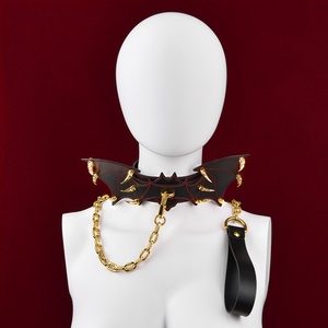 ปลอกคอหนังดีไซน์ใหม่สไตล์ BDSM ลายปีศาจน้อย พร้อมโซ่ถอดได้ สีเงินหรือสีทอง สำหรับผู้ใหญ่ - Product Image 2