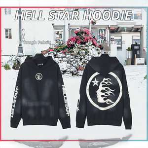 มีสินค้าพร้อมส่ง จัดส่งรวดเร็ว คุณภาพสูง เสื้อฮู้ดดี้ฮิปฮอป Hell Star ผ้าฝ้าย 100% ทรงโอเวอร์ไซส์ พิมพ์ลายดิสชาร์จ ชุดวอร์ม Hell Star - Product Image 2