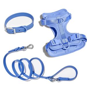 カスタム卸売3PK防水PVC犬猫首輪ペットハーネスとリーシュ亜鉛合金バックルソリッドパターン - Product Image 2