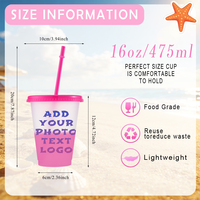 Gobelet en plastique réutilisable de 16 oz à changement de couleur, idéal pour les fêtes, avec logo personnalisé, pour boissons froides et café, avec couvercle – Vente en gros