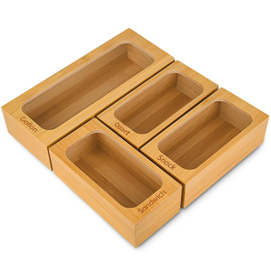 Bamboo Storage Dispenser Sandwich Bag Organizer Ziplock Bag Storage Organizer for Drawer Food Storage Bag Organizer Holders