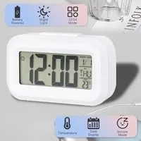 Reloj Despertador Digital LED Multifunción Moderno, Decoración de Escritorio Cuadrada de Plástico, Calendario Electrónico de Escritorio para Dormitorio, Pantalla de Hora